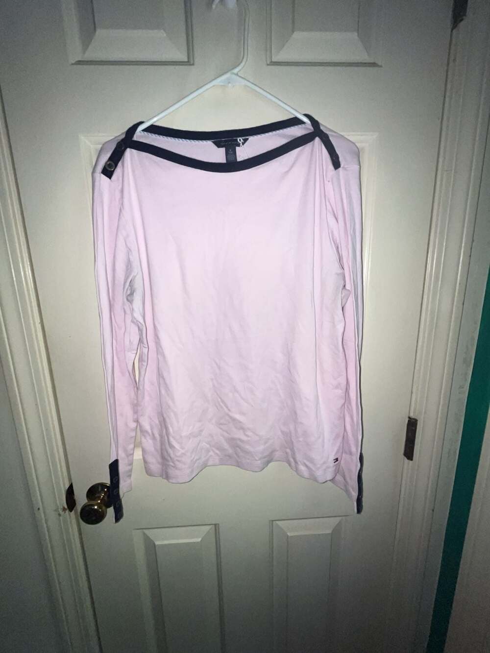 Tommy Hilfiger Women's Long Sleeve Boat Neck Top with Nautical Shoulder Buttons